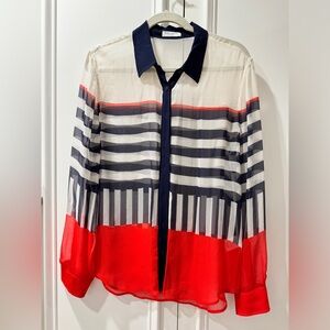 Sheer red, white, and blue Equipment Femme blouse